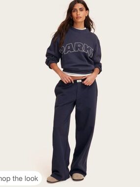 Wide-Leg Navy Sweatpants with Casual Tailored Waist